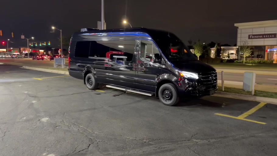 ONWARD's black Sprinter ready for a nighttime ride
